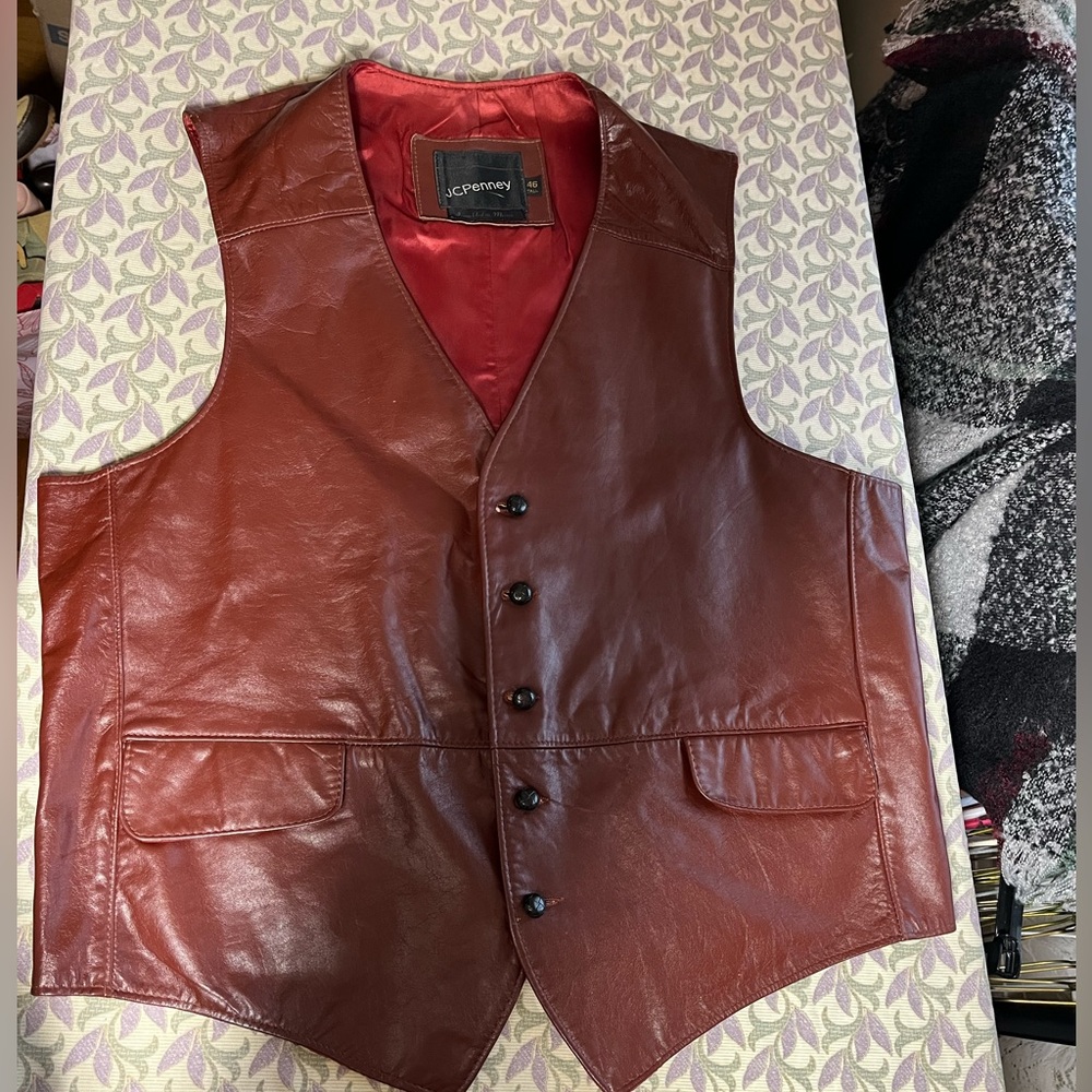 Vintage Men's Leather Vest (Wine) JcPenney 46 TALL - Picture 5 of 15